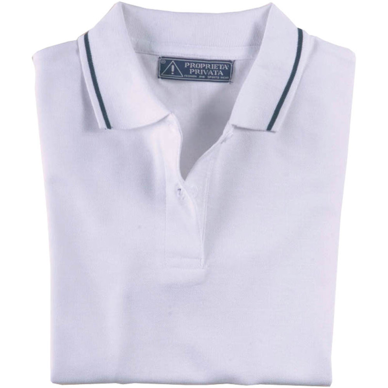 Polo piqué de algodón para mujer con cuello bicolor.