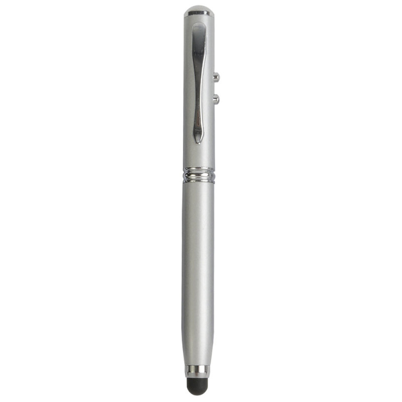 Bolígrafo de metal con puntero para pantallas táctiles, luz led y puntero laser