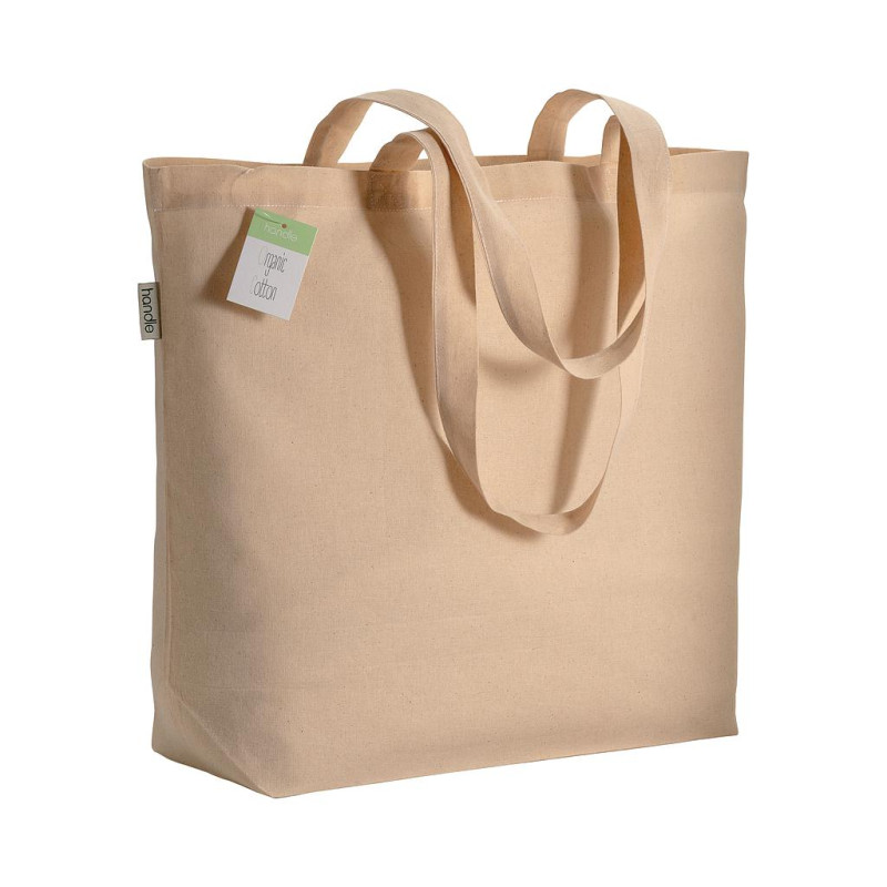 Organic cotton shopping bag, long handles and buttom gusset