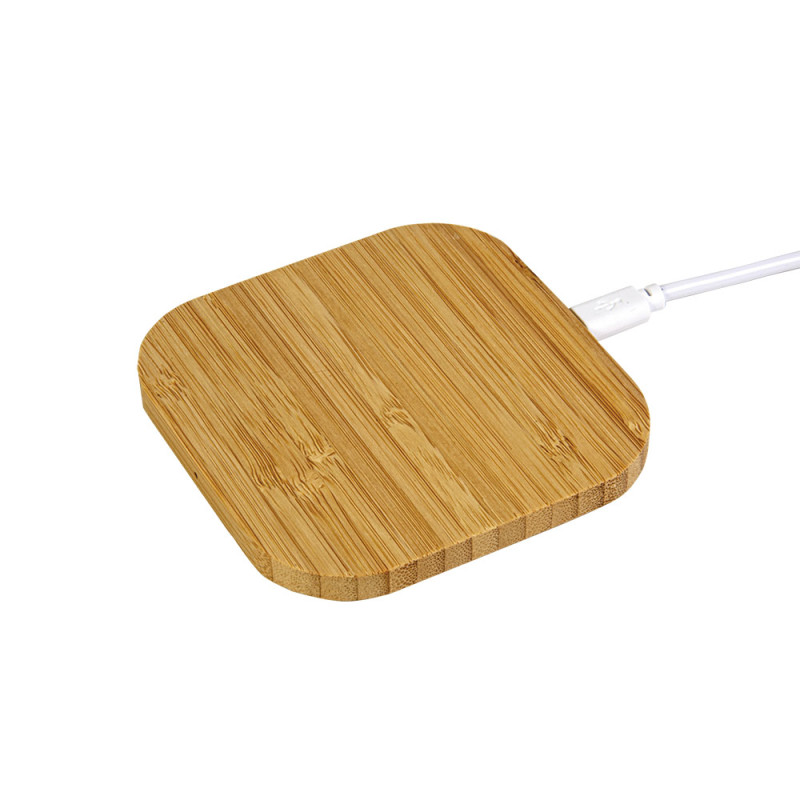 Base de carga inalámbrica cuadrada de bambú, potencia 10W