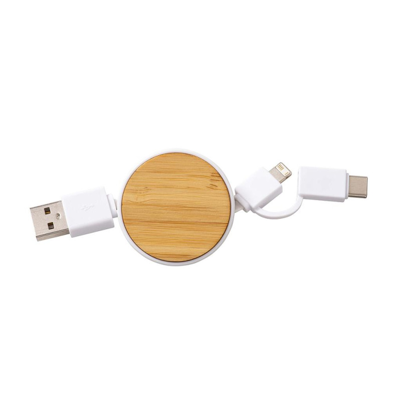 Cable de bambú retráctil con adaptador 3 en 1