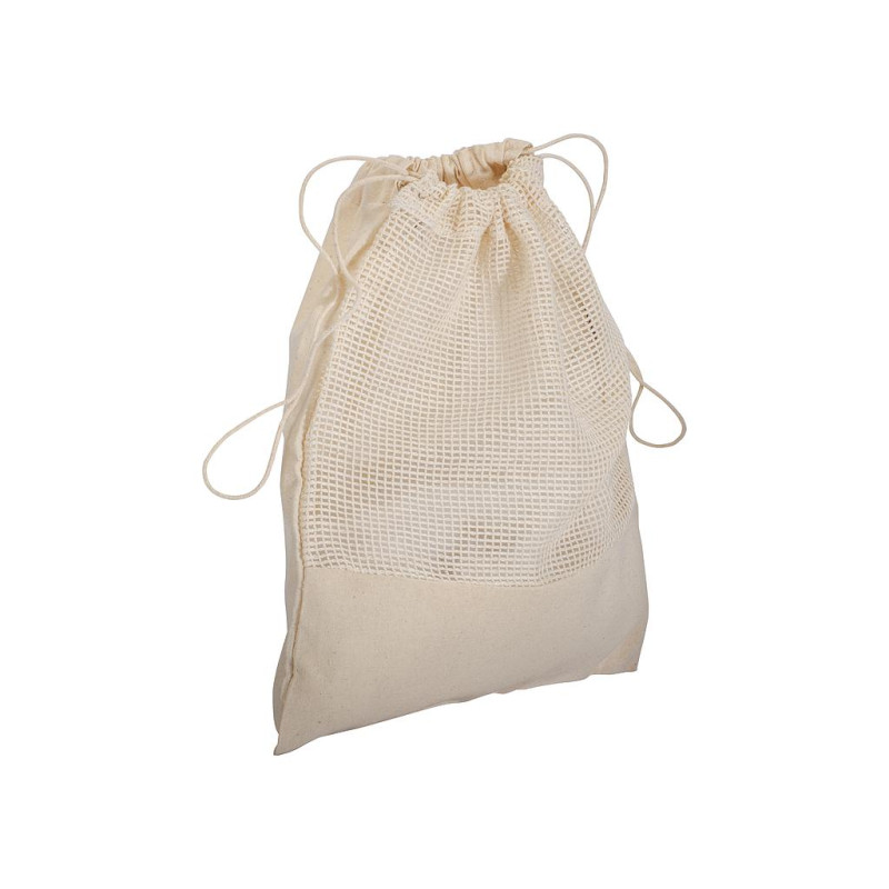 Bolsa de algodón natural (sin teñir) 135 g/m2, con red y cierre de cordón 25x30 cm
