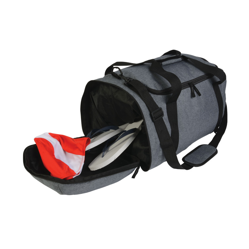 Bolsa deportiva de poliéster de dos tonos con tiras extraíbles y bolsillo porta botas