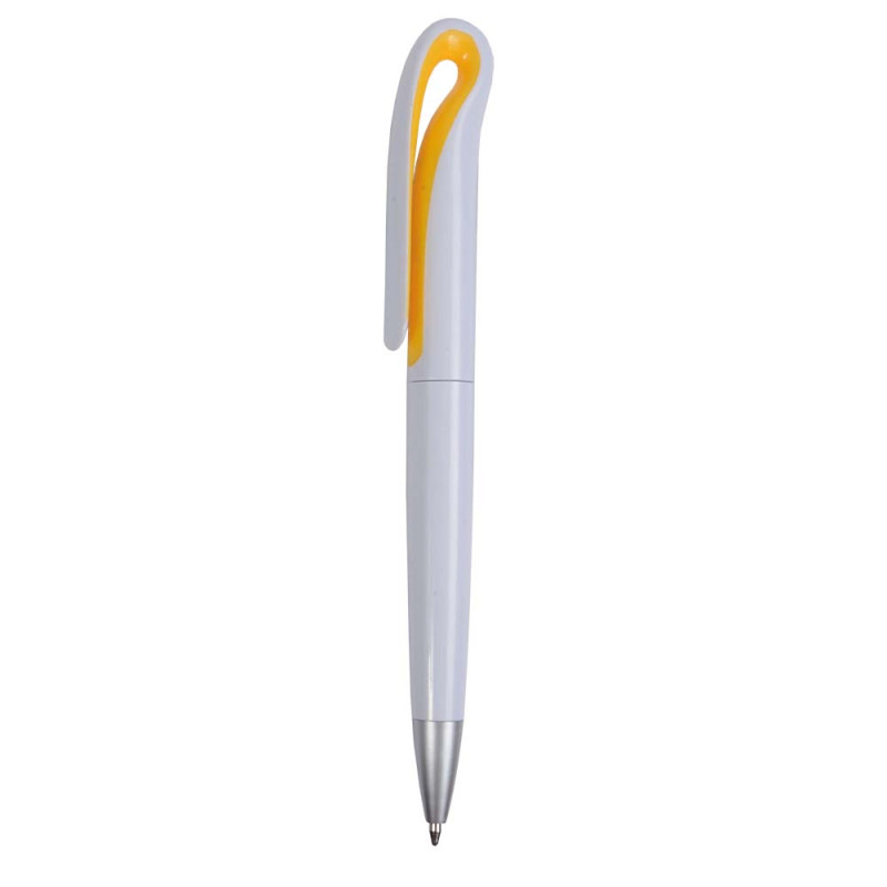 Plastic ballpen with curve shaped clip