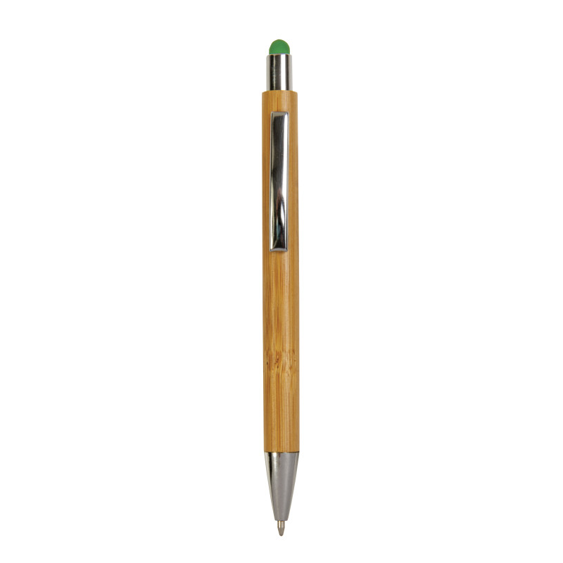 Bolígrafo a presión con cuerpo de bambú, toque de color y punta cromada