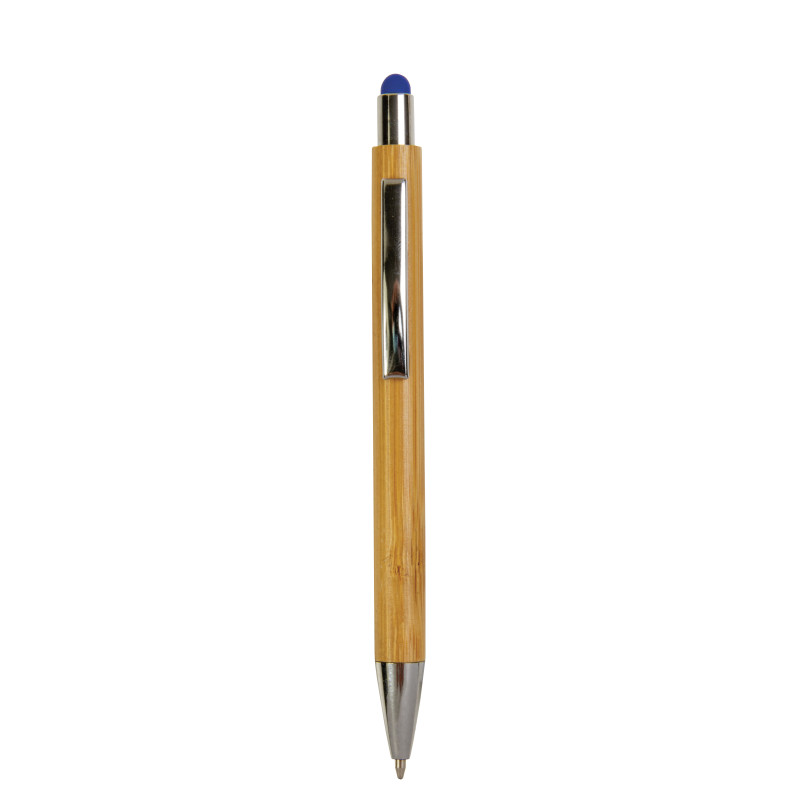 Bolígrafo a presión con cuerpo de bambú, toque de color y punta cromada