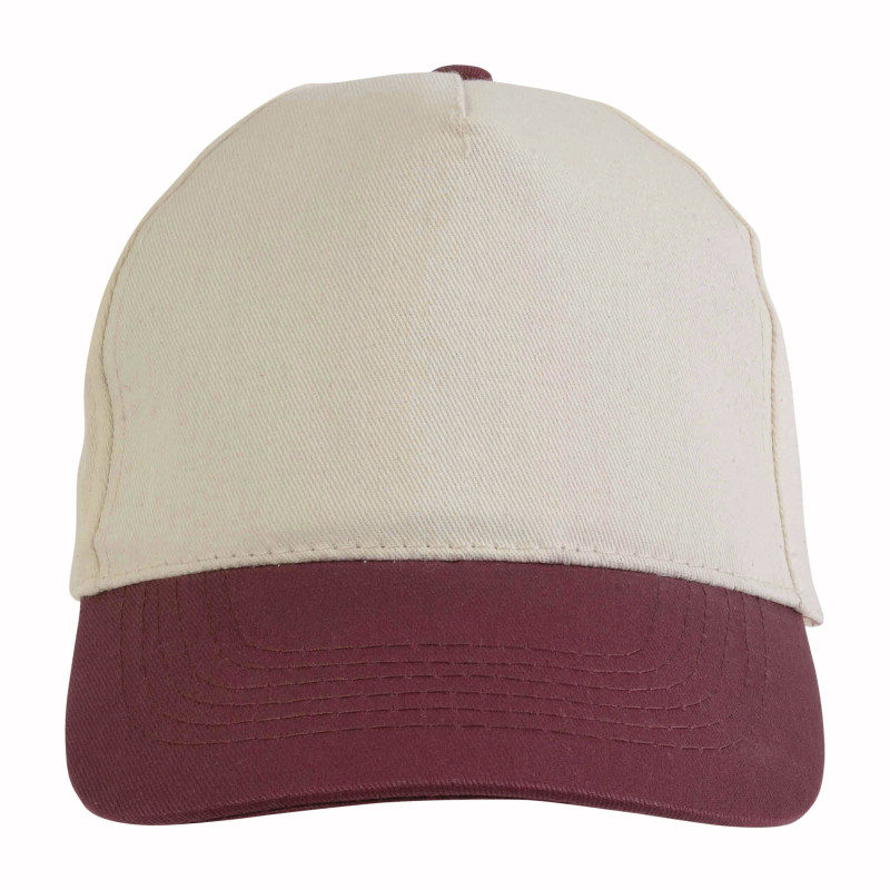 Gorra de 5 paneles de algodón con cierre velcro.