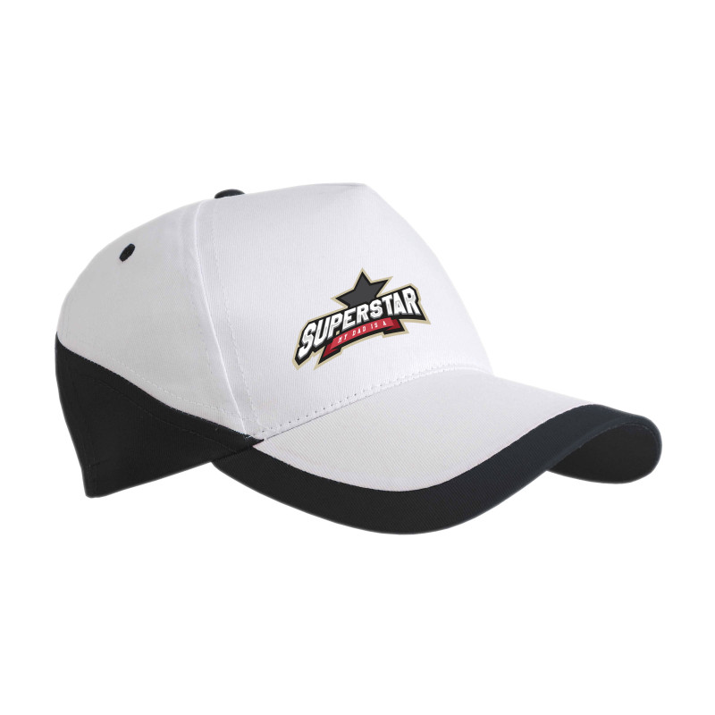 Gorra de 5 paneles de algodón con cierre velcro.