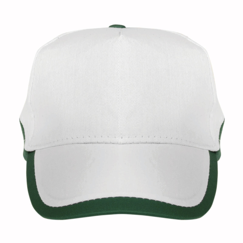 Gorra de 5 paneles de algodón con cierre velcro.
