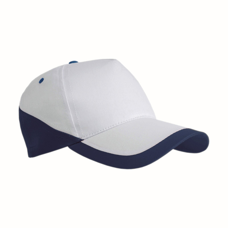 Gorra de 5 paneles de algodón con cierre velcro.