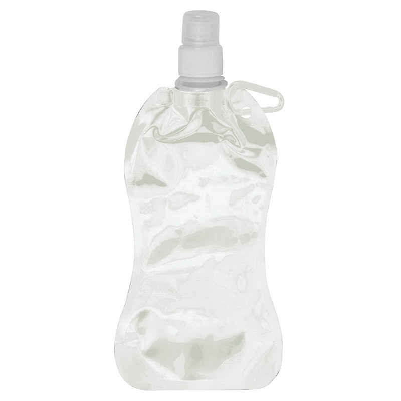 Bidón plegable de PE/PET  libre de BPA con mosquetón. Capacidad 480 ml