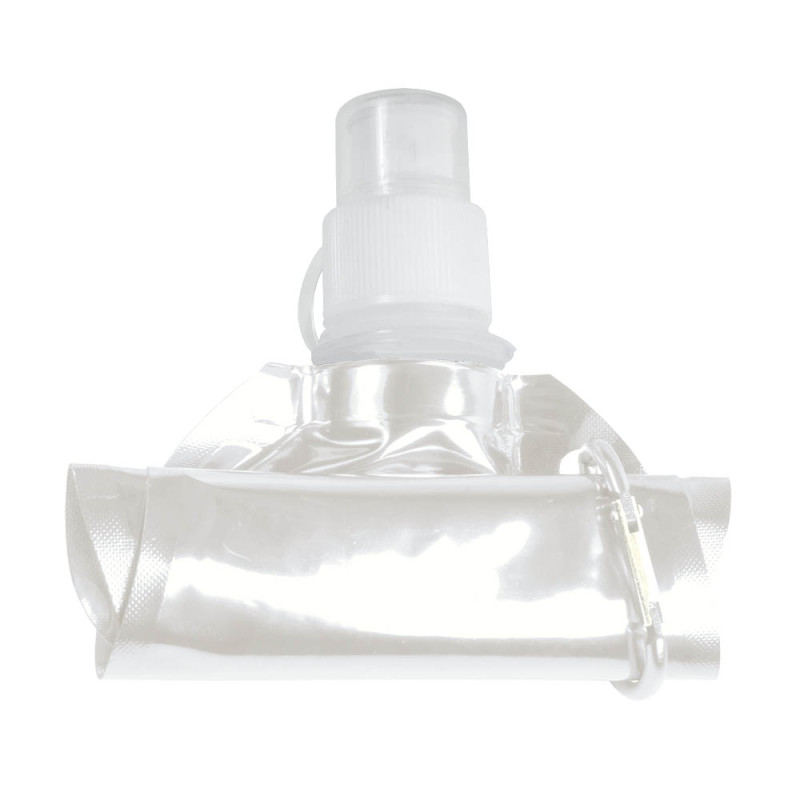 Bidón plegable de PE/PET  libre de BPA con mosquetón. Capacidad 480 ml