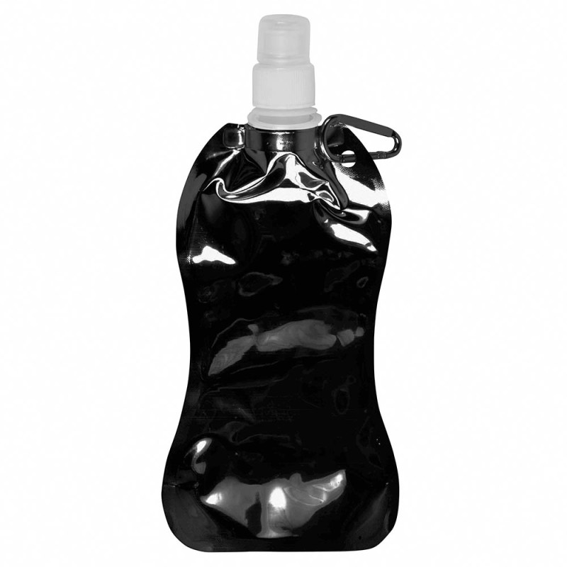 Bidón plegable de PE/PET  libre de BPA con mosquetón. Capacidad 480 ml