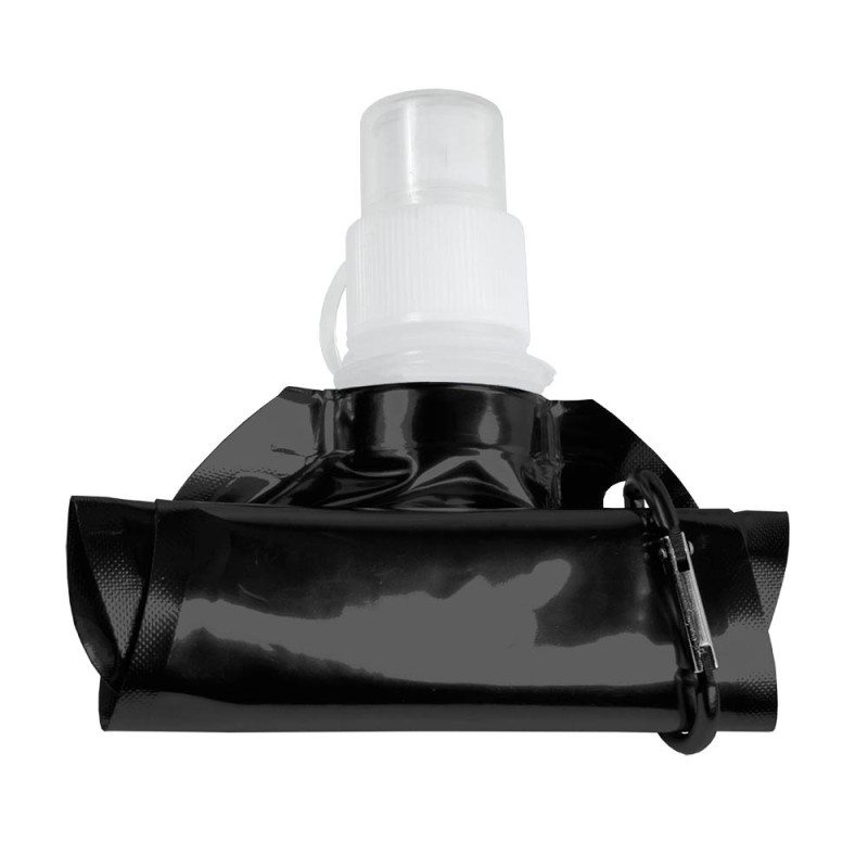 Bidón plegable de PE/PET  libre de BPA con mosquetón. Capacidad 480 ml