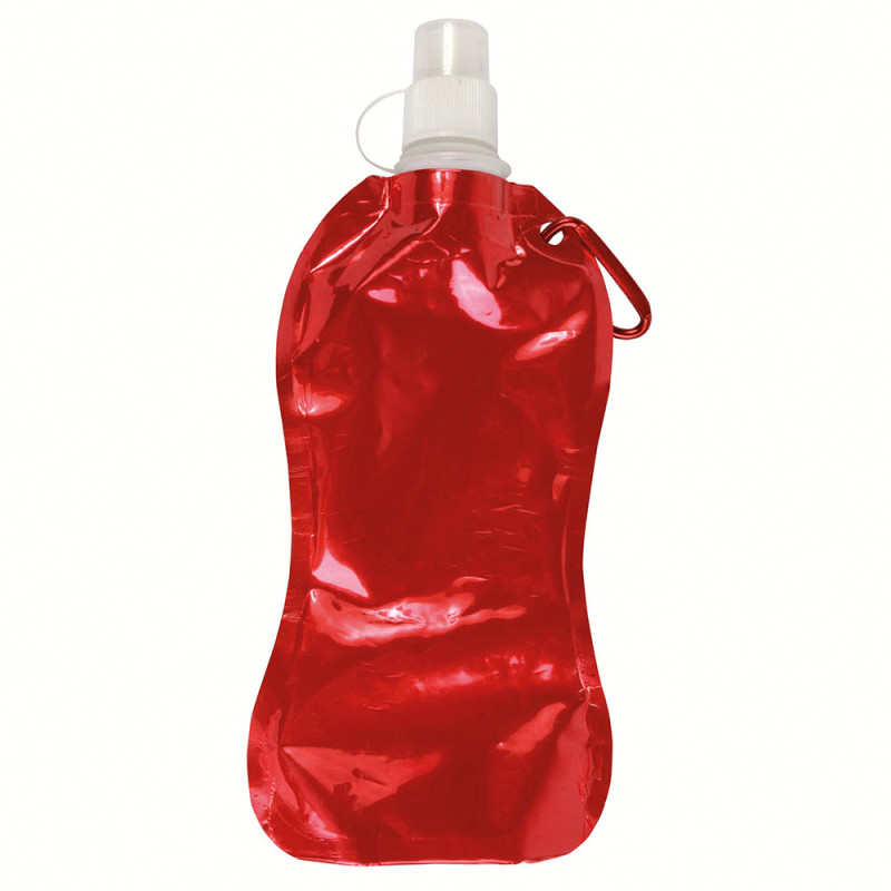 Bidón plegable de PE/PET  libre de BPA con mosquetón. Capacidad 480 ml