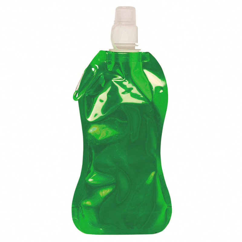 Bidón plegable de PE/PET  libre de BPA con mosquetón. Capacidad 480 ml