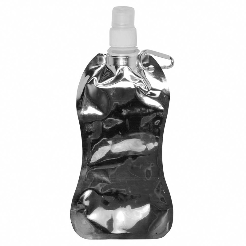 Bidón plegable de PE/PET  libre de BPA con mosquetón. Capacidad 480 ml