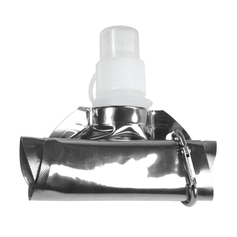 Bidón plegable de PE/PET  libre de BPA con mosquetón. Capacidad 480 ml