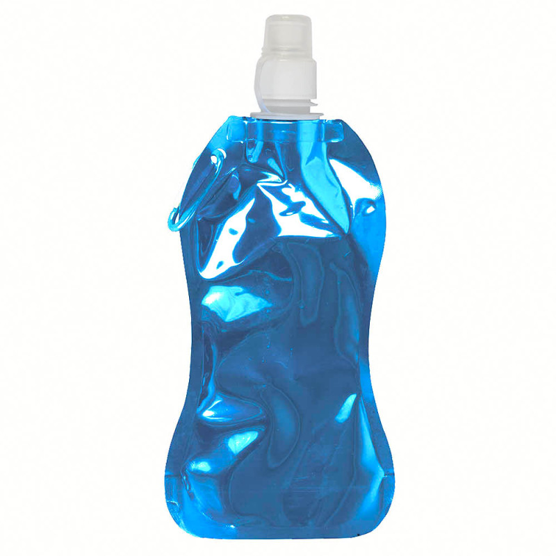 Bidón plegable de PE/PET  libre de BPA con mosquetón. Capacidad 480 ml