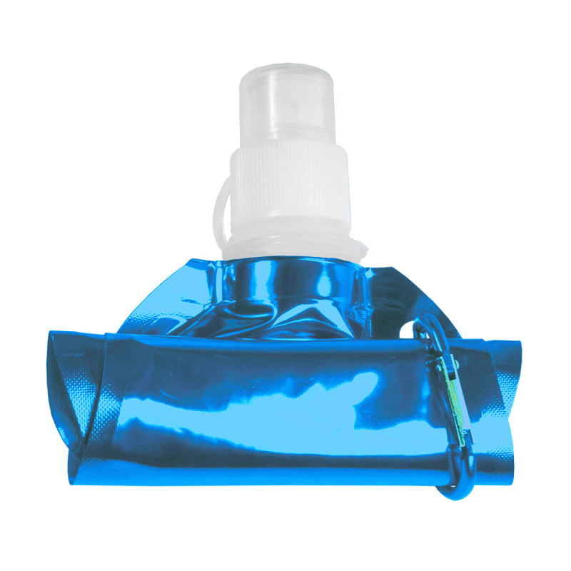 Bidón plegable de PE/PET  libre de BPA con mosquetón. Capacidad 480 ml