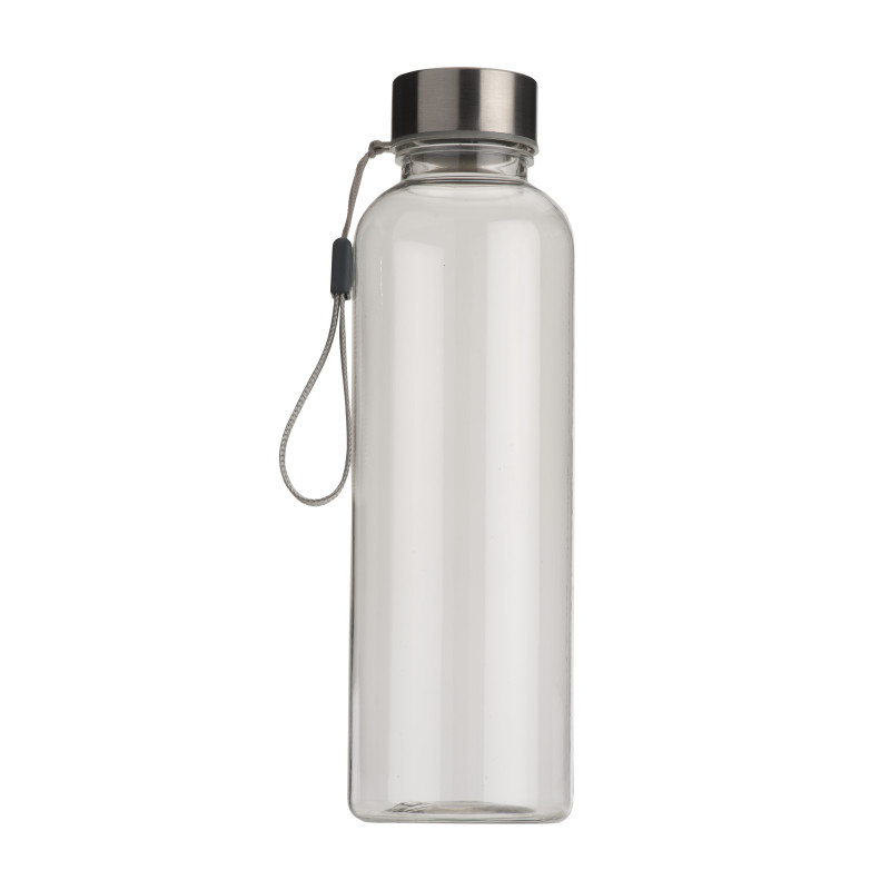 Bidon en tritan transparente con tapa metálica (500ml). Libre de BPA