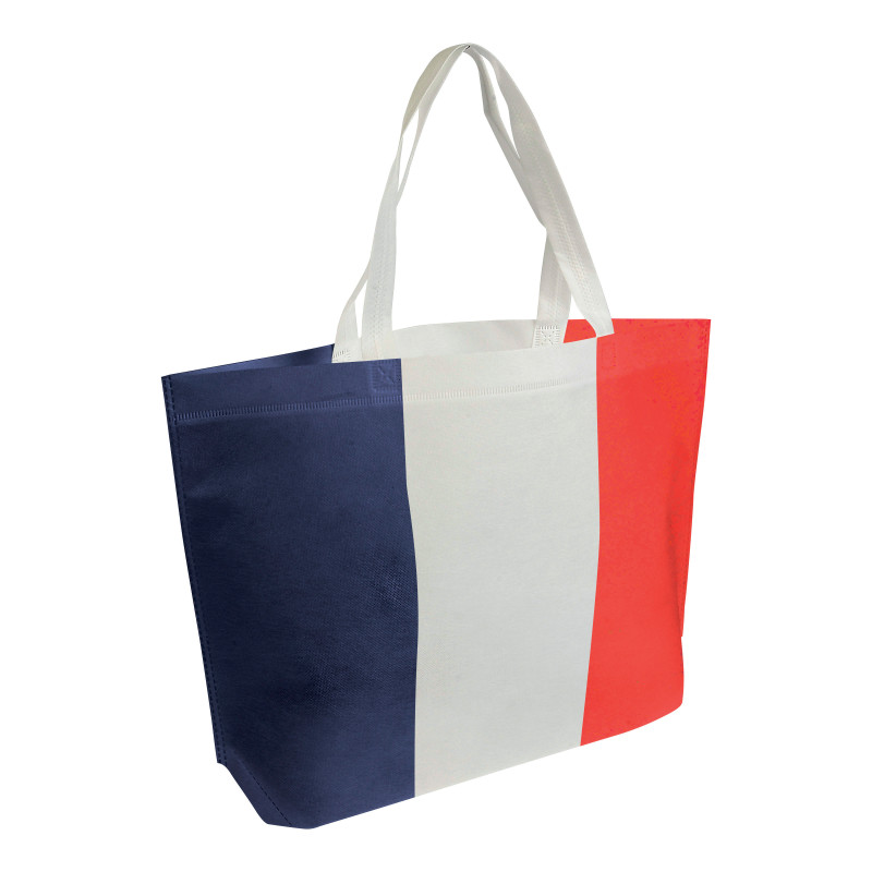 Bolso de compras termoplástico no tejido con refuerzos, asas largas con impresión tricolor