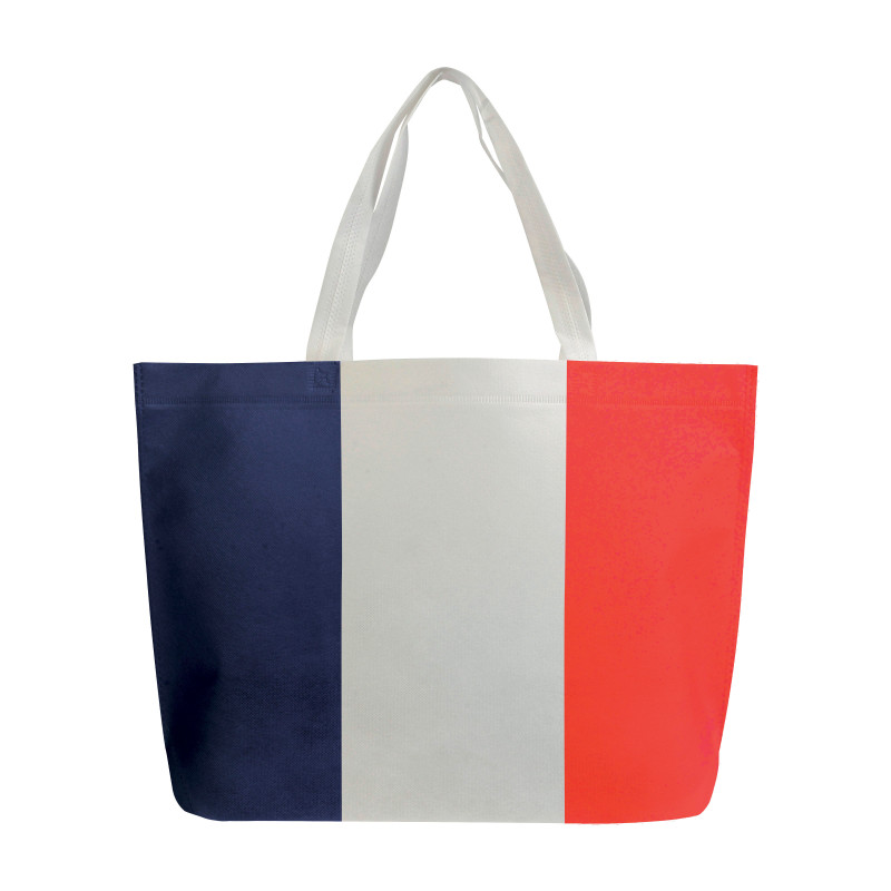 Bolso de compras termoplástico no tejido con refuerzos, asas largas con impresión tricolor