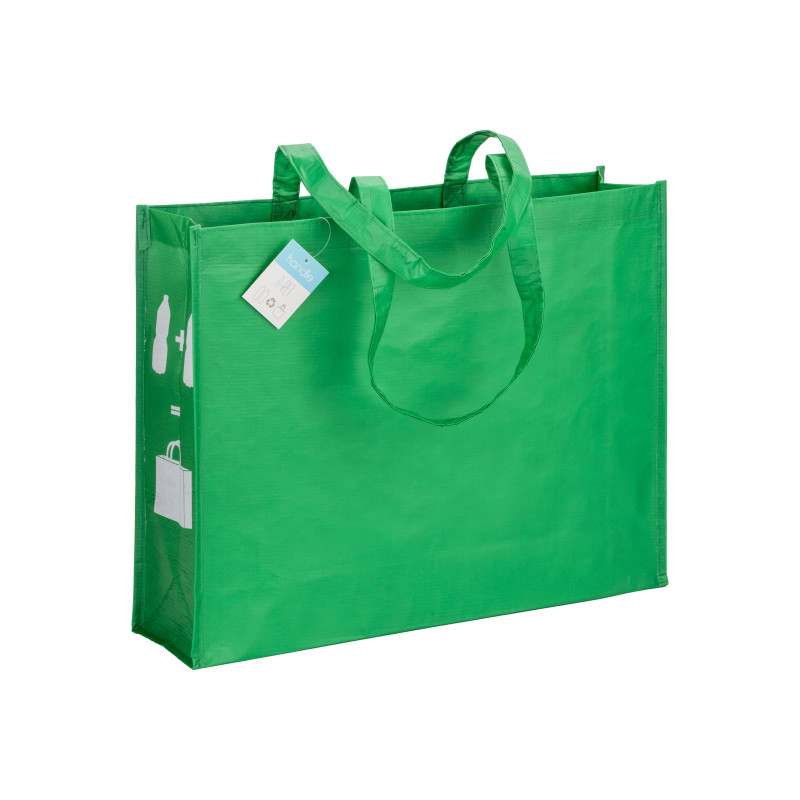 Shopper con fuelle R-PET (plástico reciclado), asas largas