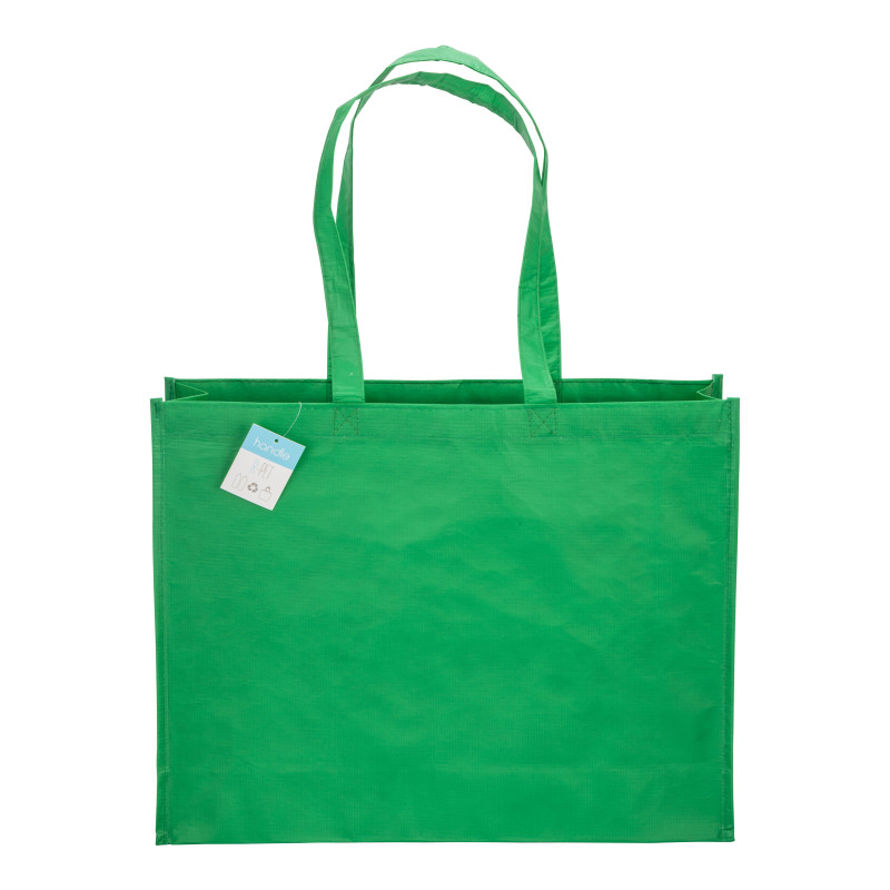 Shopper con fuelle R-PET (plástico reciclado), asas largas