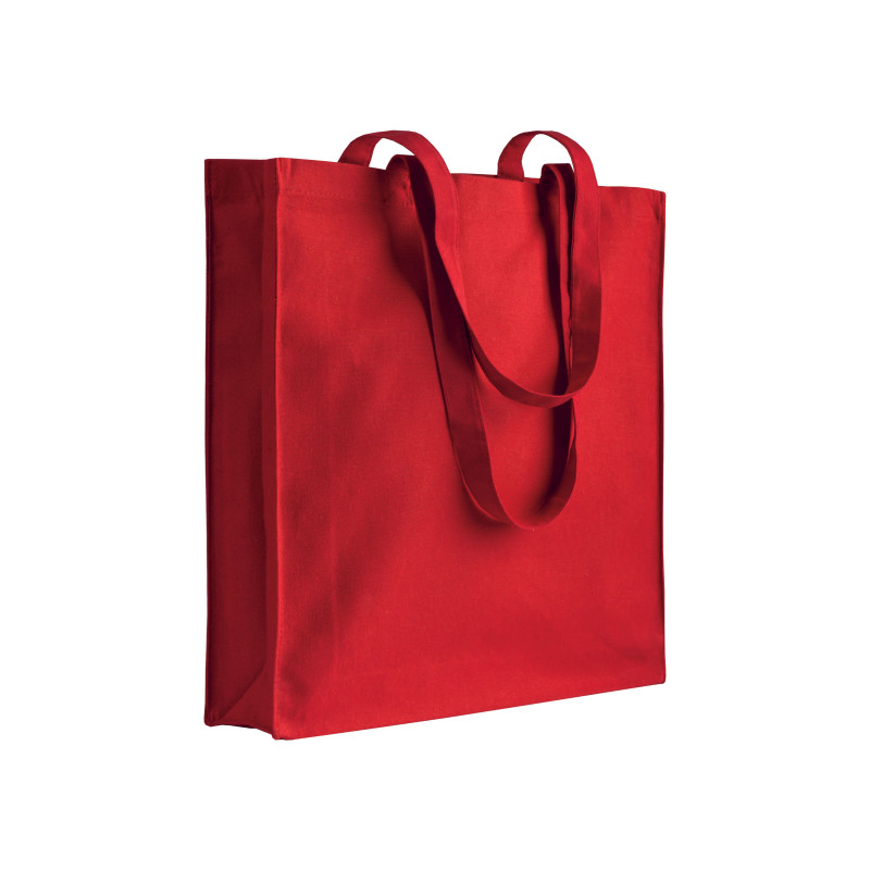 Bolsa de algodón con fuelle e asas largas.