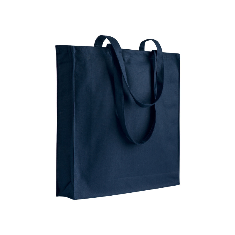 Bolsa de algodón con fuelle e asas largas.