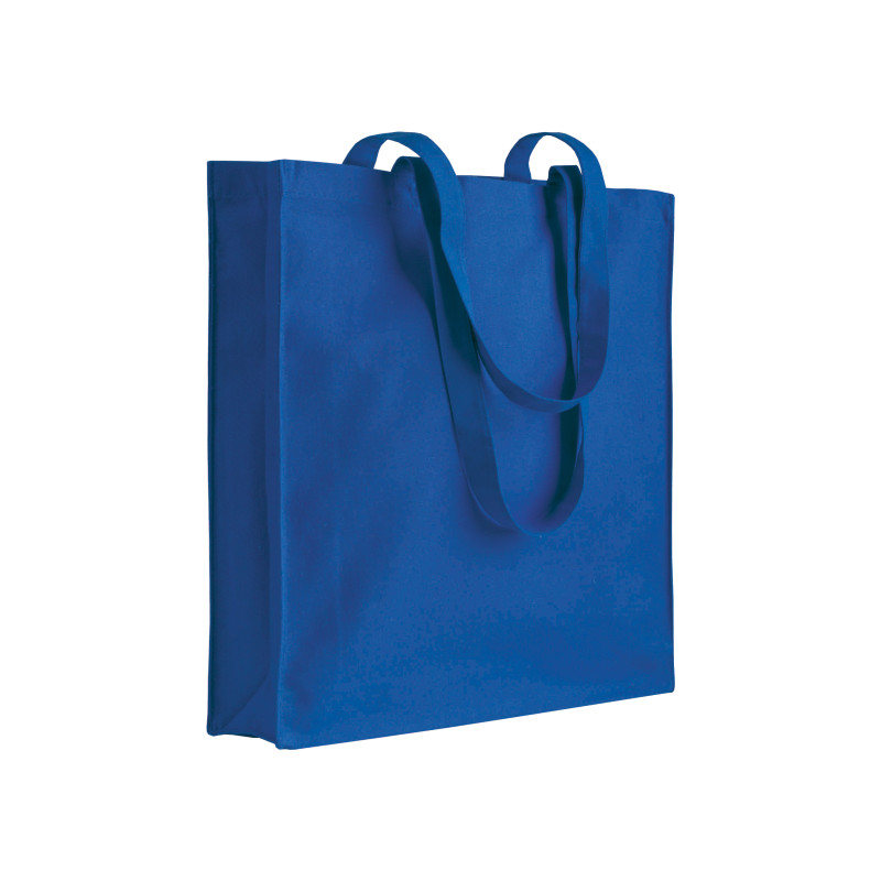 Bolsa de algodón con fuelle e asas largas.