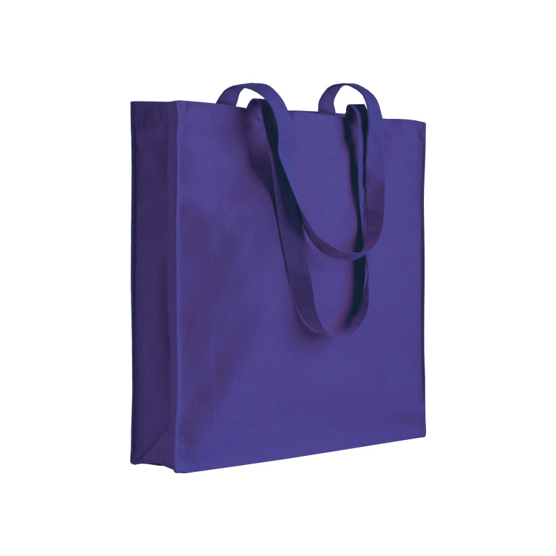 Bolsa de algodón con fuelle e asas largas.