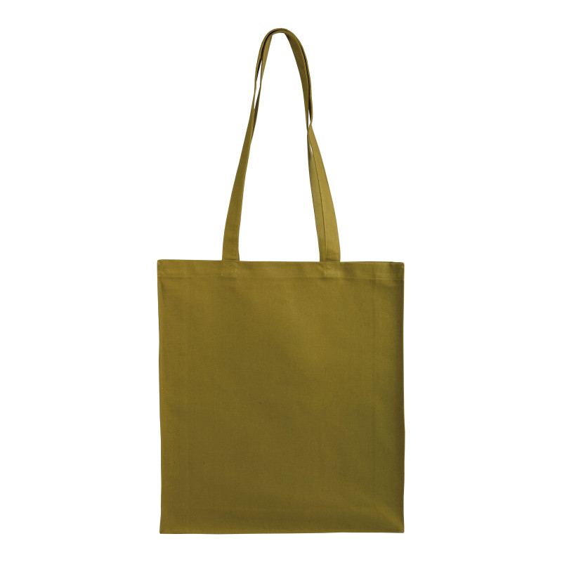 Bolsa de algodón con fuelle e asas largas.