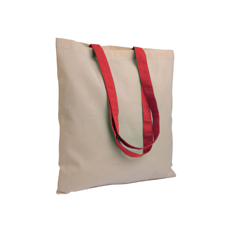 Bolsa de algodón natural, asas largas coloradas