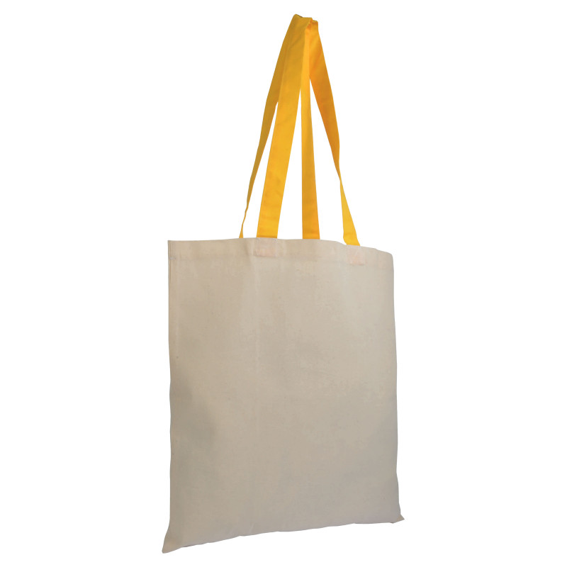 Bolsa de algodón natural, asas largas coloradas