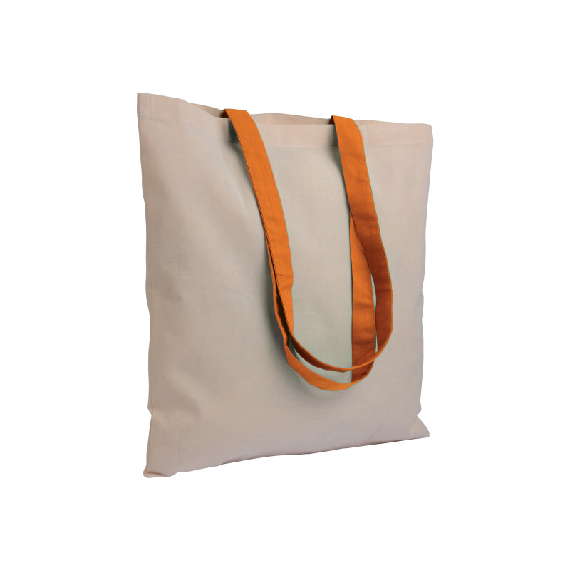 Bolsa de algodón natural, asas largas coloradas
