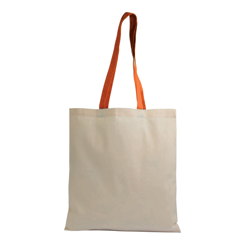 Bolsa de algodón natural, asas largas coloradas