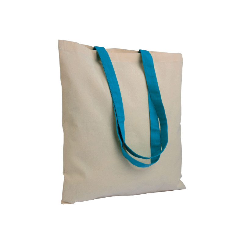 Bolsa de algodón natural, asas largas coloradas