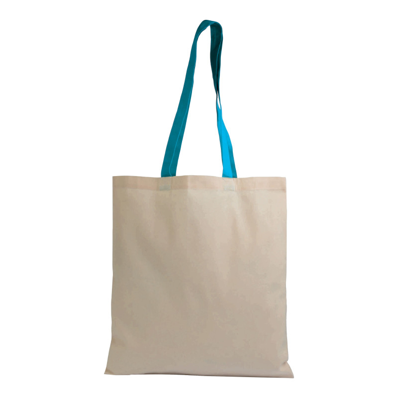 Bolsa de algodón natural, asas largas coloradas
