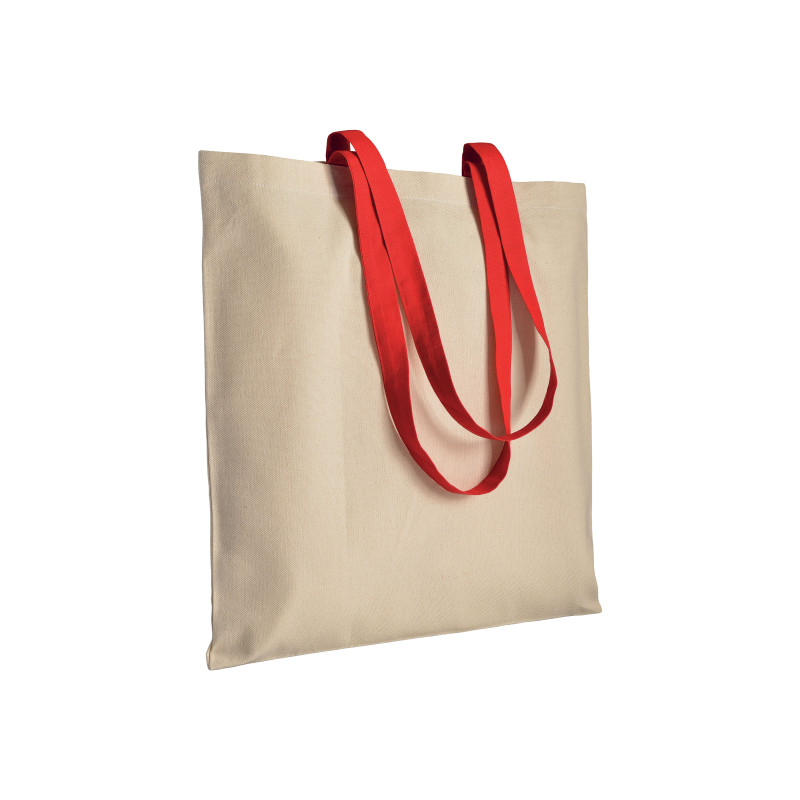 Bolsa de algodón natural (220 g/m2), asas largas de colores