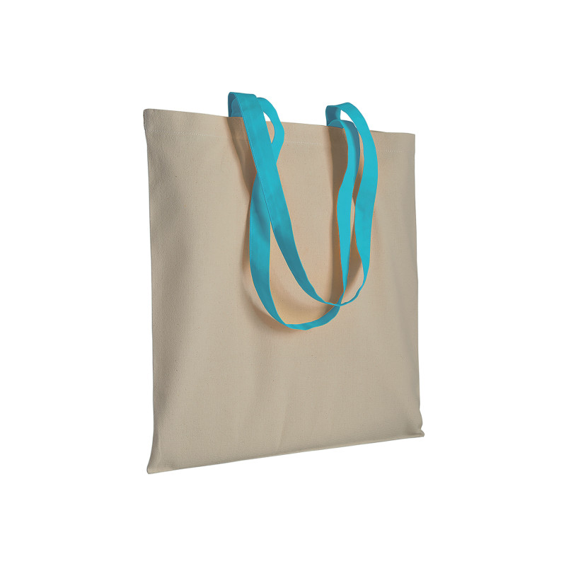 Bolsa de algodón natural (220 g/m2), asas largas de colores