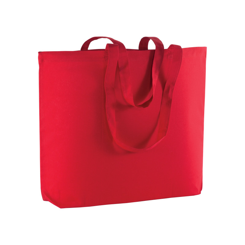 Bolsa de compras de algodón con asas largas y fuelle