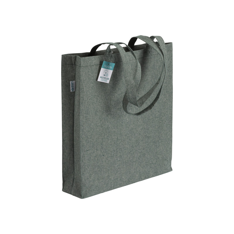 Bolsa de algodón reciclado de 190 g/m2, asas largas y fuelle