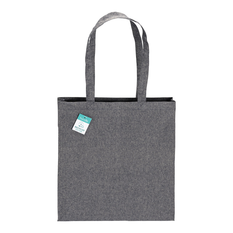 Bolsa de algodón reciclado de 190 g/m2, asas largas y fuelle