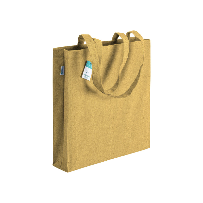 Bolsa de algodón reciclado de 190 g/m2, asas largas y fuelle