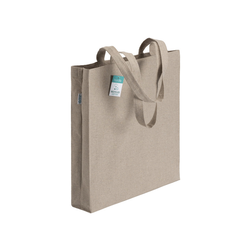 Bolsa de algodón reciclado de 190 g/m2, asas largas y fuelle