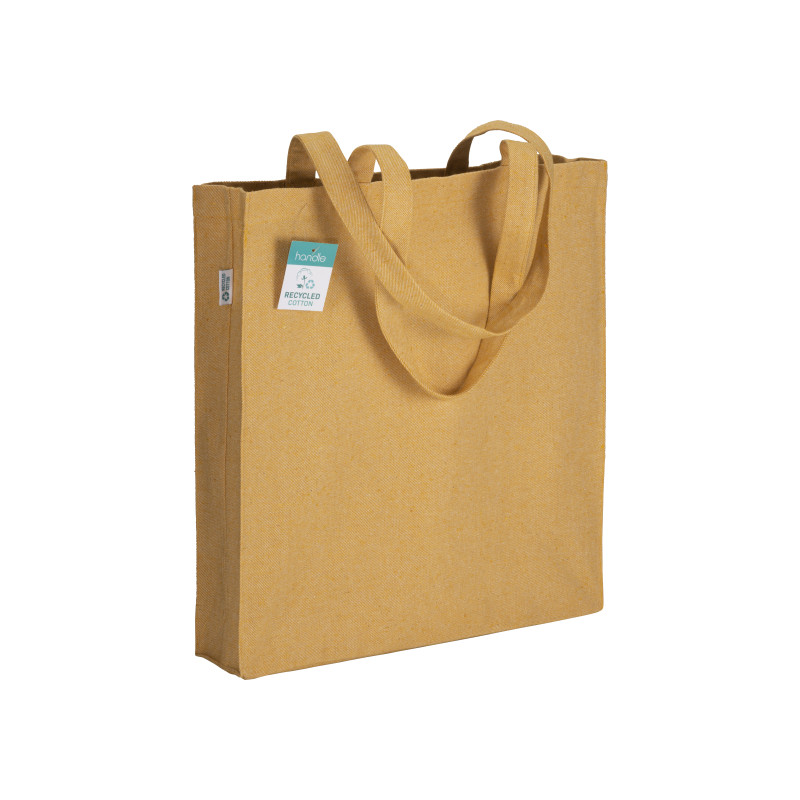 Bolsa de algodón reciclado 280 g/m2, asas largas y fuelle
