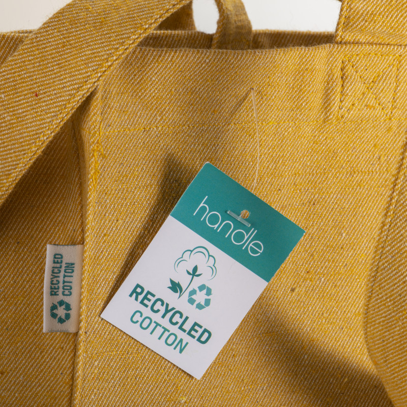 Bolsa de algodón reciclado 280 g/m2, asas largas y fuelle