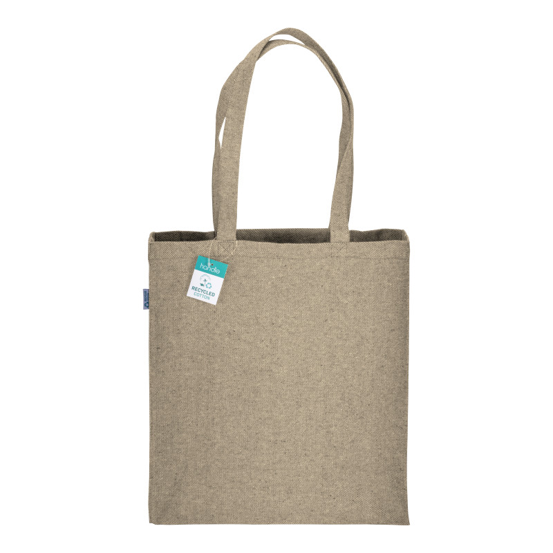Bolsa de algodón reciclado 280 g/m2, asas largas y fuelle